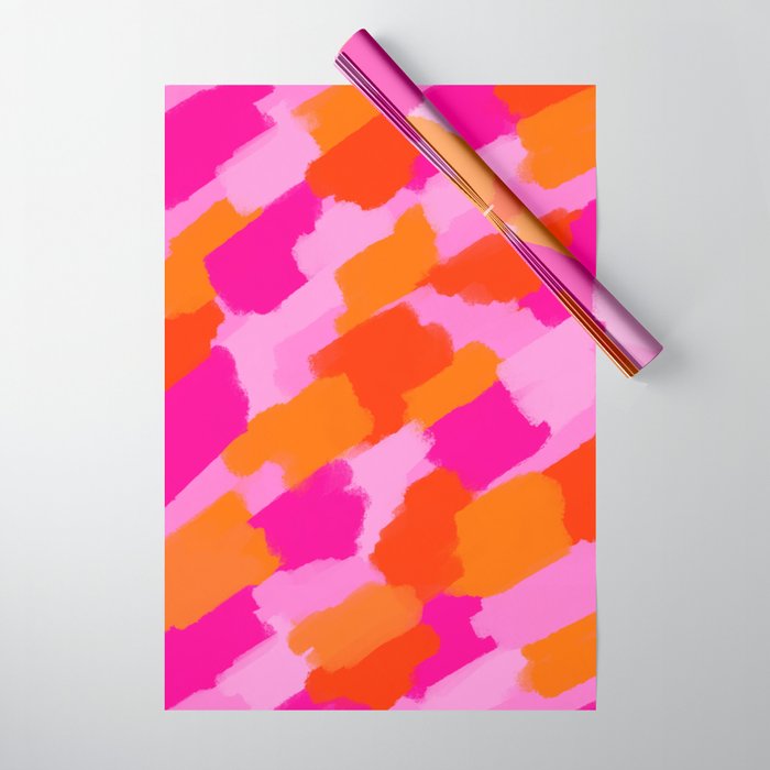 Pink and Orange Abstract Brush Strokes Palette Style Pattern Wrapping Paper Gallery Image 1