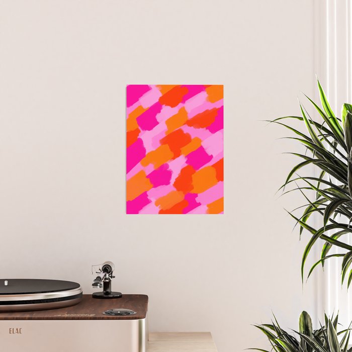 Pink and Orange Abstract Brush Strokes Palette Style Pattern Poster Gallery Image 2