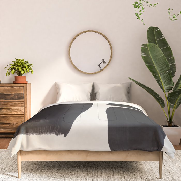 Mid Century Modern Minimalist Abstract Art Brush Strokes Black & White Ink Art Square Shapes Comforter Gallery Image 3