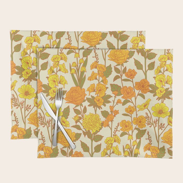Yellow Vintage-Inspired 70s Floral Cottage Garden Placemat Gallery Image 1