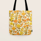Yellow Vintage-Inspired 70s Floral Cottage Garden Tote Bag Gallery Image 1