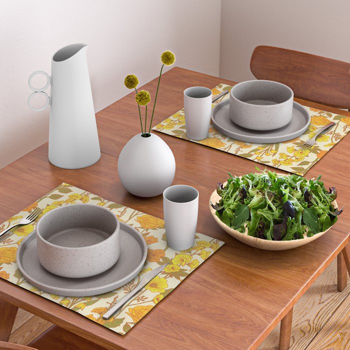 Yellow Vintage-Inspired 70s Floral Cottage Garden Placemat Gallery Image 2