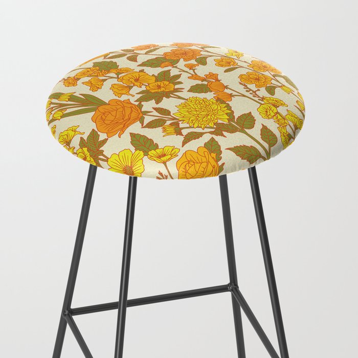 Yellow Vintage-Inspired 70s Floral Cottage Garden Stool Gallery Image 2