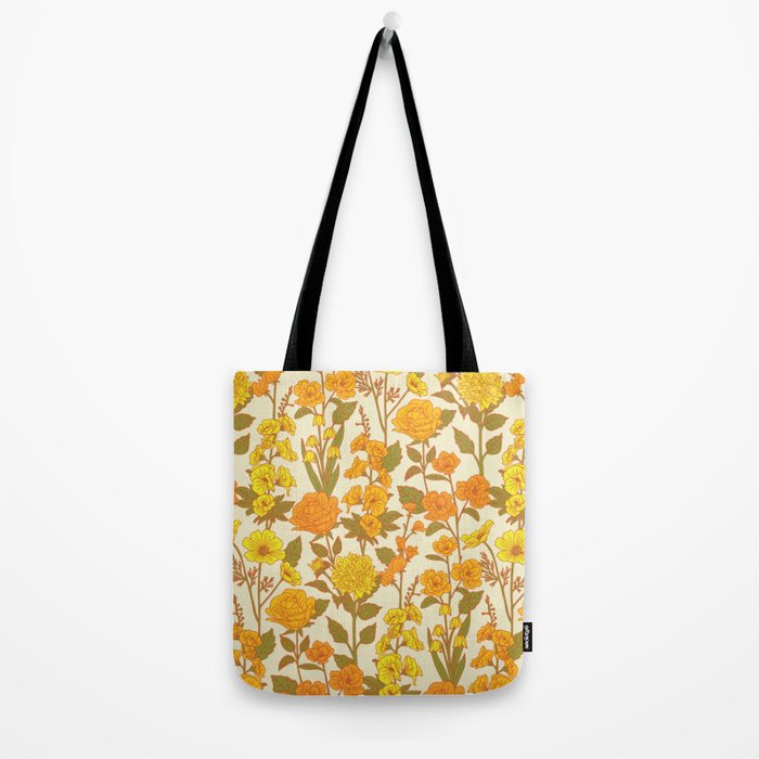 Yellow Vintage-Inspired 70s Floral Cottage Garden Tote Bag Gallery Image 2