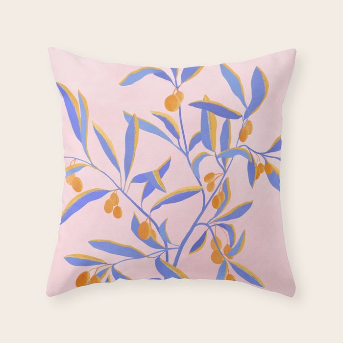 Blue Branches Botanical Illustration  Throw Pillow Gallery Image 1