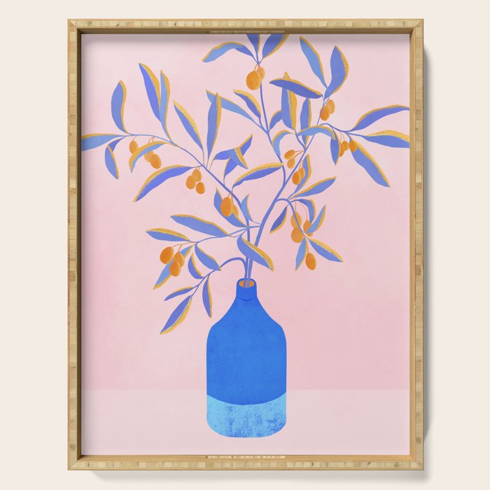 Blue Branches Botanical Illustration  Serving Tray Gallery Image 1