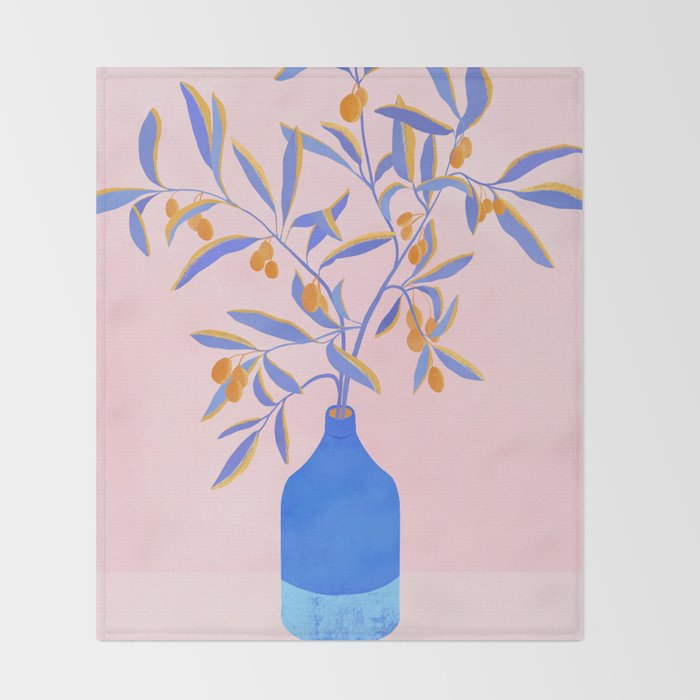 Blue Branches Botanical Illustration  Throw Blanket Gallery Image 2