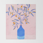 Blue Branches Botanical Illustration  Throw Blanket Gallery Image 2