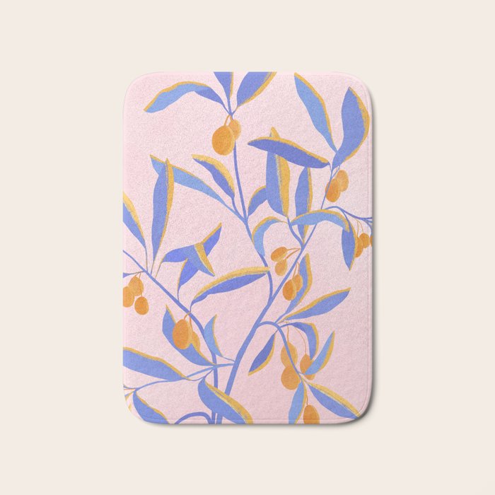 Blue Branches Botanical Illustration  Bath Mat Gallery Image 1