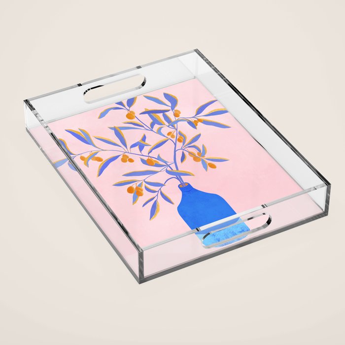 Blue Branches Botanical Illustration  Acrylic Tray Gallery Image 1