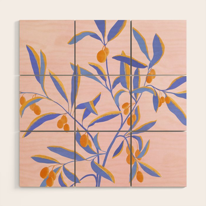 Blue Branches Botanical Illustration  Wood Wall Art Gallery Image 1