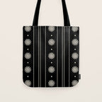 Minimalist Daisy Stripes Geometric Flowers and Stripe Pattern in Black and Almond Cream Tote Bag Gallery Image 1