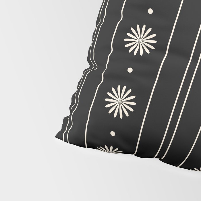 Minimalist Daisy Stripes Geometric Flowers and Stripe Pattern in Black and Almond Cream Pillow Sham Gallery Image 4