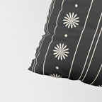 Minimalist Daisy Stripes Geometric Flowers and Stripe Pattern in Black and Almond Cream Pillow Sham Gallery Image 4