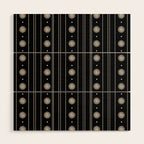 Minimalist Daisy Stripes Geometric Flowers and Stripe Pattern in Black and Almond Cream Wood Wall Art Gallery Image 1
