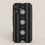 Minimalist Daisy Stripes Geometric Flowers and Stripe Pattern in Black and Almond Cream iPhone Case Gallery Image 1