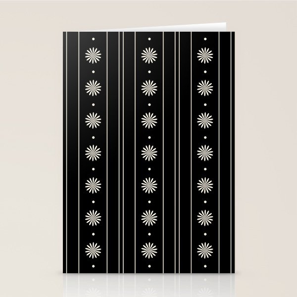 Minimalist Daisy Stripes Geometric Flowers and Stripe Pattern in Black and Almond Cream Stationery Card Gallery Image 1