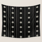 Minimalist Daisy Stripes Geometric Flowers and Stripe Pattern in Black and Almond Cream Wall Tapestry Gallery Image 4