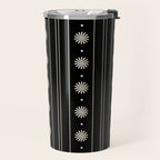 Minimalist Daisy Stripes Geometric Flowers and Stripe Pattern in Black and Almond Cream Travel Mug Gallery Image 2