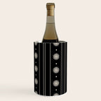 Minimalist Daisy Stripes Geometric Flowers and Stripe Pattern in Black and Almond Cream Wine Chiller Gallery Image 2
