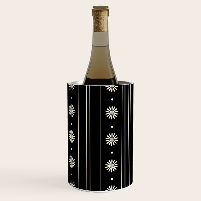 Minimalist Daisy Stripes Geometric Flowers and Stripe Pattern in Black and Almond Cream Wine Chiller Gallery Image 2
