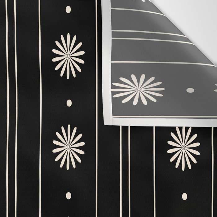 Minimalist Daisy Stripes Geometric Flowers and Stripe Pattern in Black and Almond Cream Wall Tapestry Gallery Image 3
