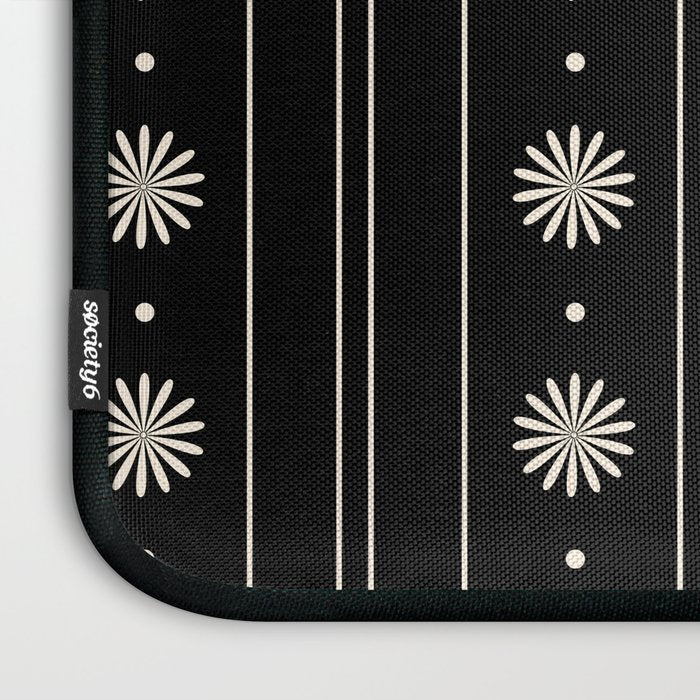 Minimalist Daisy Stripes Geometric Flowers and Stripe Pattern in Black and Almond Cream Laptop Sleeve Gallery Image 3
