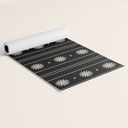 Minimalist Daisy Stripes Geometric Flowers and Stripe Pattern in Black and Almond Cream Yoga Mat Gallery Image 2