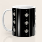Minimalist Daisy Stripes Geometric Flowers and Stripe Pattern in Black and Almond Cream Coffee Mug Gallery Image 3
