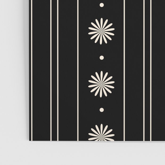 Minimalist Daisy Stripes Geometric Flowers and Stripe Pattern in Black and Almond Cream Poster Gallery Image 3