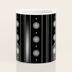 Minimalist Daisy Stripes Geometric Flowers and Stripe Pattern in Black and Almond Cream Coffee Mug Gallery Image 4