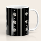 Minimalist Daisy Stripes Geometric Flowers and Stripe Pattern in Black and Almond Cream Coffee Mug Gallery Image 1