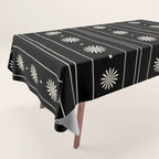 Minimalist Daisy Stripes Geometric Flowers and Stripe Pattern in Black and Almond Cream Tablecloth Gallery Image 1