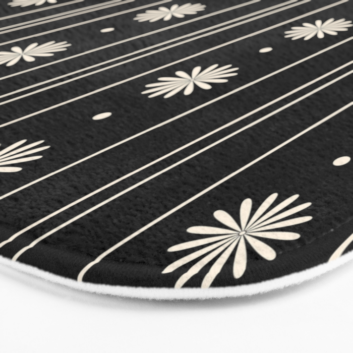 Minimalist Daisy Stripes Geometric Flowers and Stripe Pattern in Black and Almond Cream Bath Mat Gallery Image 3