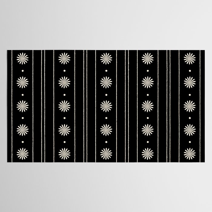 Minimalist Daisy Stripes Geometric Flowers and Stripe Pattern in Black and Almond Cream Tablecloth Gallery Image 2