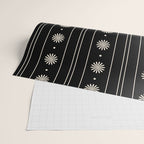 Minimalist Daisy Stripes Geometric Flowers and Stripe Pattern in Black and Almond Cream Wrapping Paper Gallery Image 2