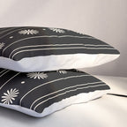 Minimalist Daisy Stripes Geometric Flowers and Stripe Pattern in Black and Almond Cream Pillow Sham Gallery Image 3