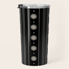 Minimalist Daisy Stripes Geometric Flowers and Stripe Pattern in Black and Almond Cream Travel Mug Gallery Image 3