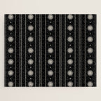 Minimalist Daisy Stripes Geometric Flowers and Stripe Pattern in Black and Almond Cream Jigsaw Puzzle Gallery Image 1