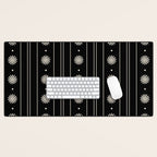 Minimalist Daisy Stripes Geometric Flowers and Stripe Pattern in Black and Almond Cream Desk Mat Gallery Image 1