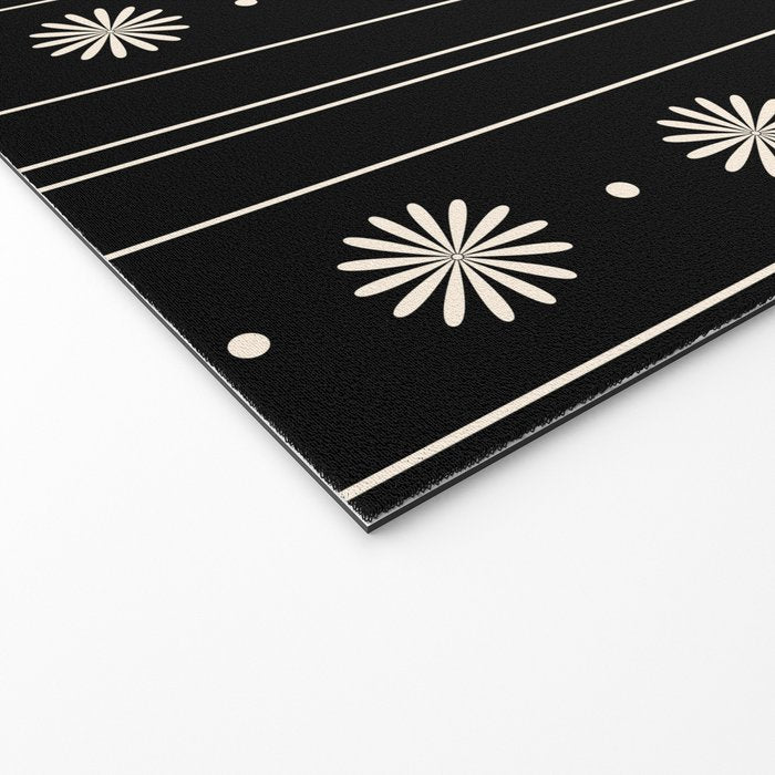 Minimalist Daisy Stripes Geometric Flowers and Stripe Pattern in Black and Almond Cream Welcome Mat Gallery Image 2