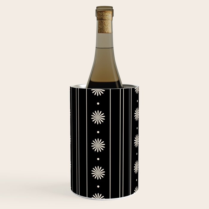 Minimalist Daisy Stripes Geometric Flowers and Stripe Pattern in Black and Almond Cream Wine Chiller Gallery Image 3