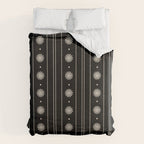 Minimalist Daisy Stripes Geometric Flowers and Stripe Pattern in Black and Almond Cream Duvet Cover Gallery Image 6