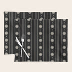 Minimalist Daisy Stripes Geometric Flowers and Stripe Pattern in Black and Almond Cream Placemat Gallery Image 1