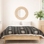 Minimalist Daisy Stripes Geometric Flowers and Stripe Pattern in Black and Almond Cream Duvet Cover Gallery Image 3