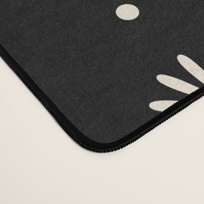 Minimalist Daisy Stripes Geometric Flowers and Stripe Pattern in Black and Almond Cream Desk Mat Gallery Image 4