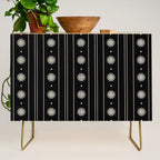 Minimalist Daisy Stripes Geometric Flowers and Stripe Pattern in Black and Almond Cream Credenza Gallery Image 1