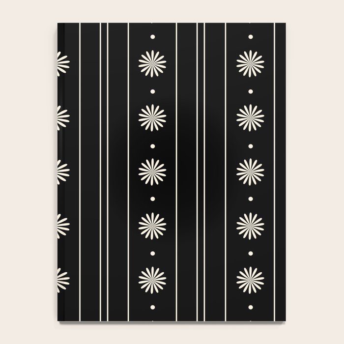 Minimalist Daisy Stripes Geometric Flowers and Stripe Pattern in Black and Almond Cream Notebook Gallery Image 4