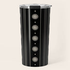 Minimalist Daisy Stripes Geometric Flowers and Stripe Pattern in Black and Almond Cream Travel Mug Gallery Image 1