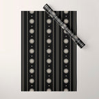 Minimalist Daisy Stripes Geometric Flowers and Stripe Pattern in Black and Almond Cream Wrapping Paper Gallery Image 1